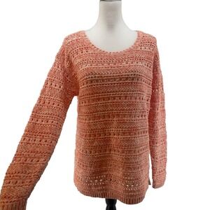 Talbots Cotton Sweater Top Women's Medium Orange White Open Weave Beachy Relaxed